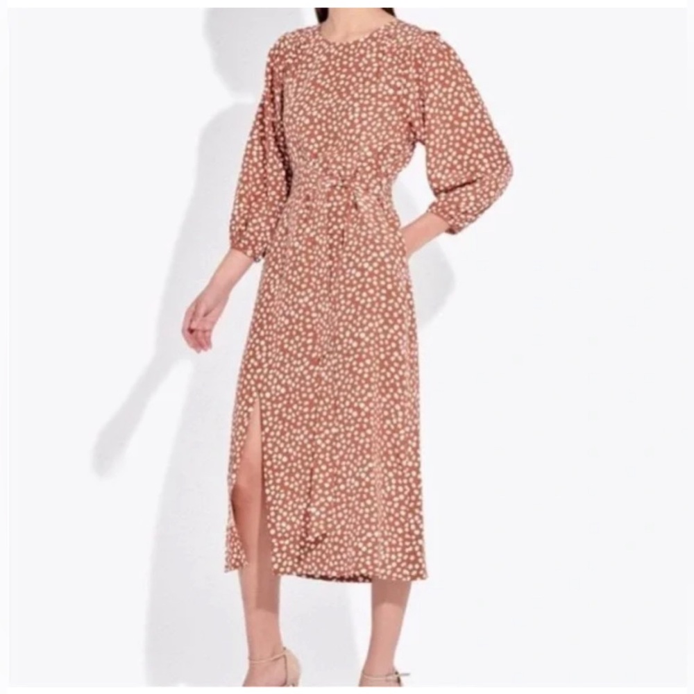 AYR The Petal Dress Bambi Dot Brown Silk Dress